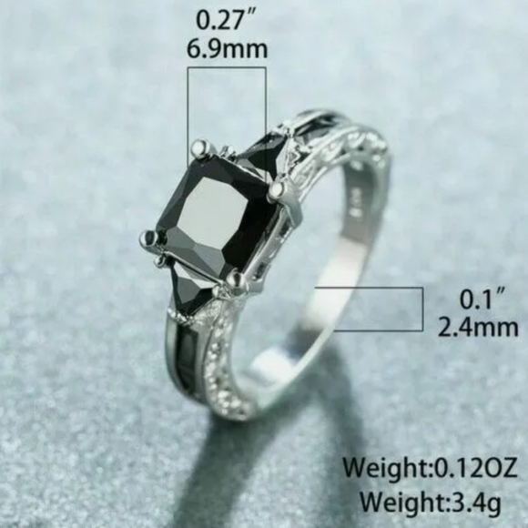 New Women 925 Silver Rings Jewelry Black Sapphire Elegant Wedding Ring - Picture 3 of 4